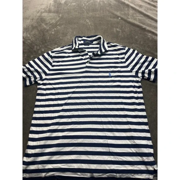 Polo Ralph Lauren Mens Classic Fit Striped Pocket Polo Shirt Navy White Size M