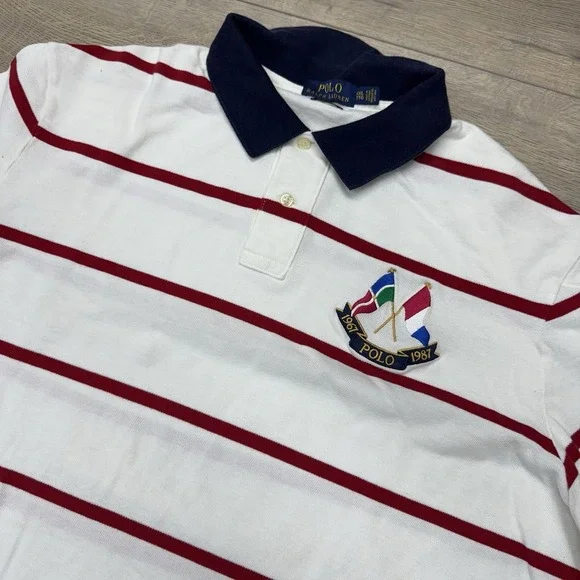 Polo Ralph Lauren Crossed Flags Striped Polo Shirt Men Sz XXL
