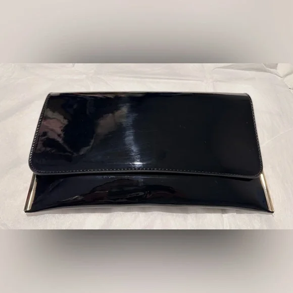 Patent Black Gold Accent Clutch Shoulder Evening Bag