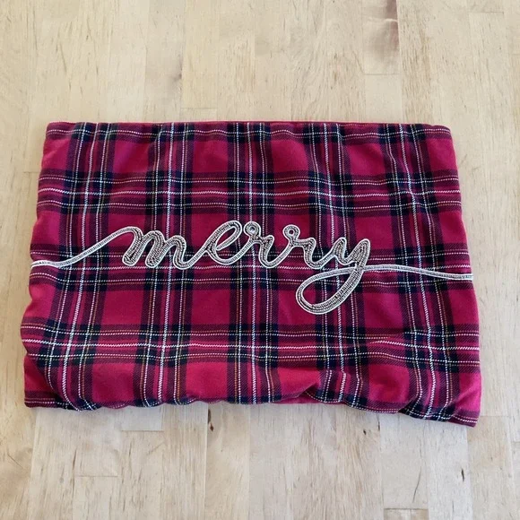 Pier One Imports Beaded Merry Plaid  Accent Pillow Cover Only No filling