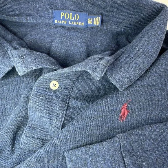 Polo Ralph Lauren Polo Mens XLT Blue Long Sleeve Heathered Pony Logo‎ Tall