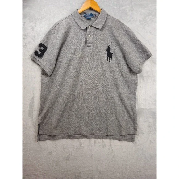 Vintage‎ Polo Ralph Lauren Polo Shirt Mens XXL Gray Big Pony Rugby Custom Fit