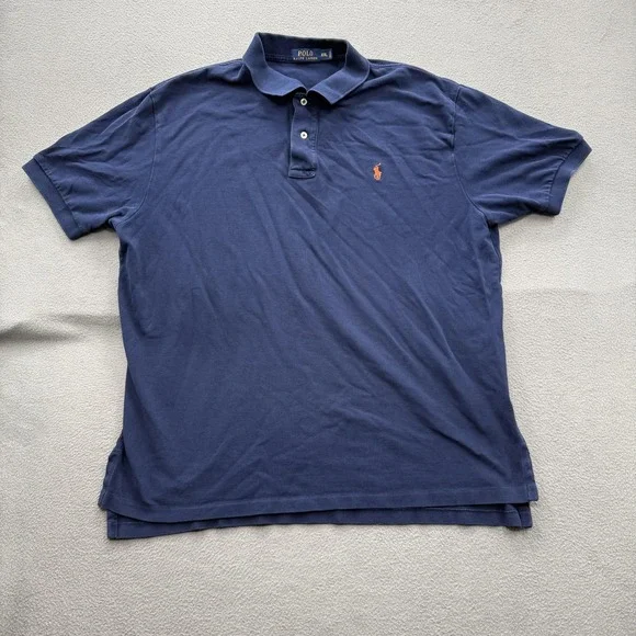Polo Ralph Lauren Polo Shirt Mens 2XL Blue Solid Cotton Pony Logo Top Casual‎