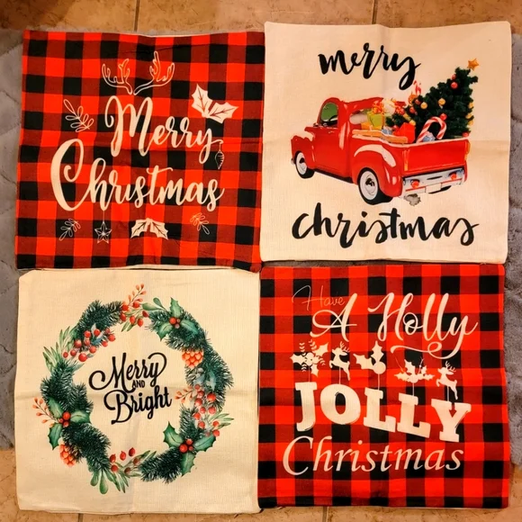 NWT SET OF 4 Christmas Decorations Pillow Covers 18x18