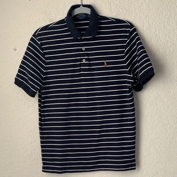 Polo by Ralph Lauren Men's Navy and White Striped Polo Shirt Size SP