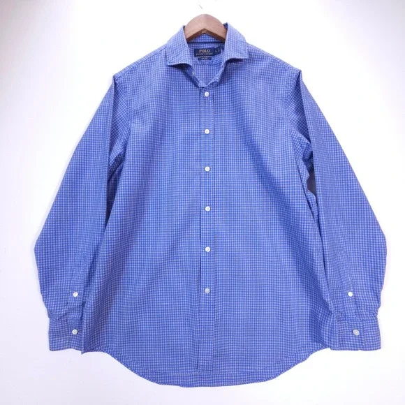 Polo Ralph Lauren Shirt Mens L Blue Plaid 120s 2-Ply Cotton Button Down Workwear