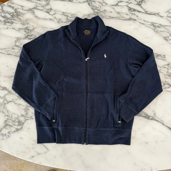Polo Ralph Lauren Blue Cotton Men's‎ Pullover Sweater with full Zip, Large
