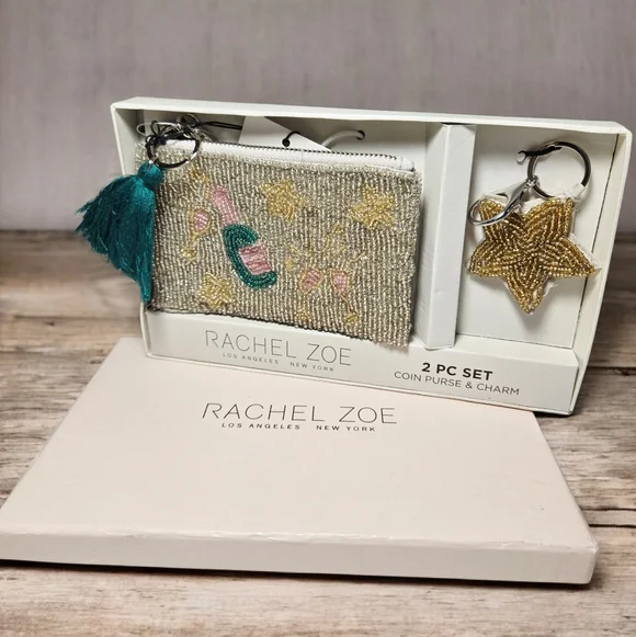 NEW Rachel Zoe Beaded Coin Purse and Star Charm Set, New In The Box