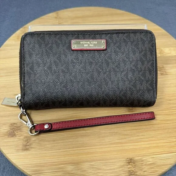 Michael Kors Women's Wristlet Jet Set Travel Smartphone Brown Red 32S7GTTE2B