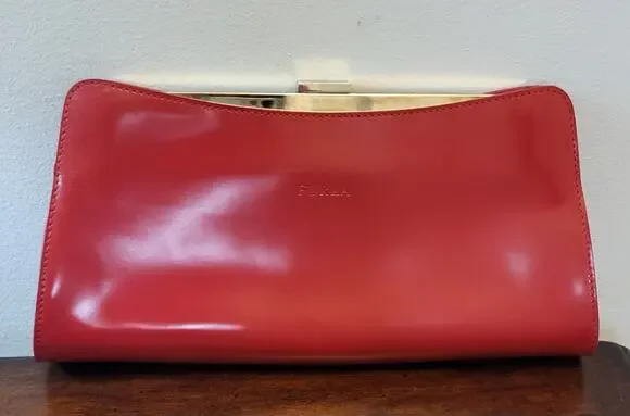 FURLA Red Clutch Luxury Bag with Metal Strap