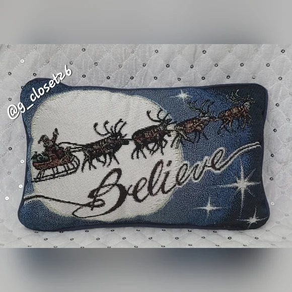 Festive Blue 'Believe' Holiday Pillow