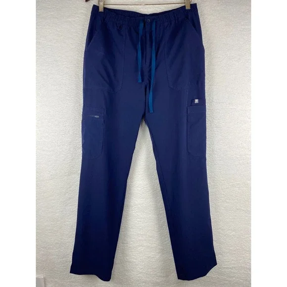 FIGS Technical Collection Mens Navy Blue Scrub Pants Medium Cargo Zip Fly