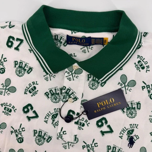 Polo Ralph Lauren Polo Shirt Mens 3XB White Green All Over Tennis Print NWT