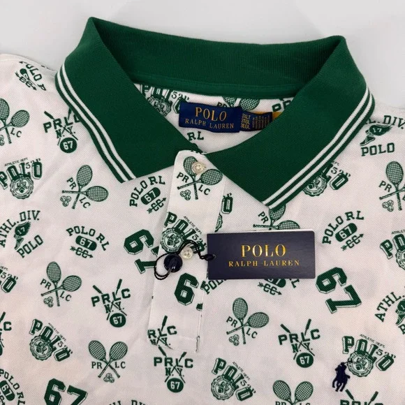 Polo Ralph Lauren Polo Shirt Mens 3XLT White Green Tennis Graphic Print New
