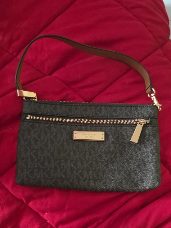 Michael Kors Black Signature Logo Wristlet with Gold Hardware