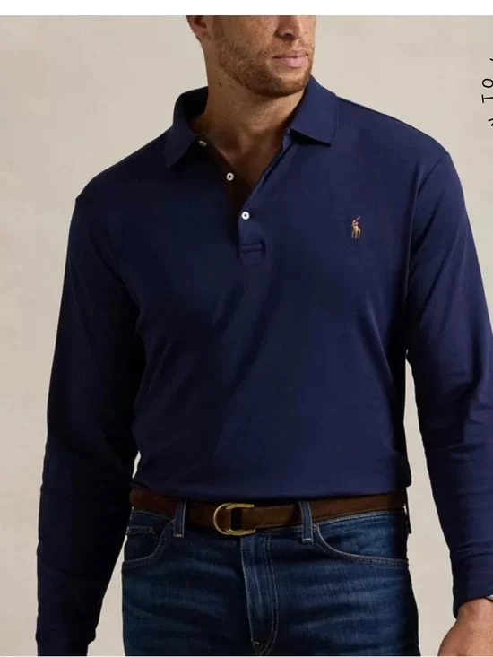 Polo by Ralph Lauren Men’s Navy Long-Sleeve Polo with Gold Pony