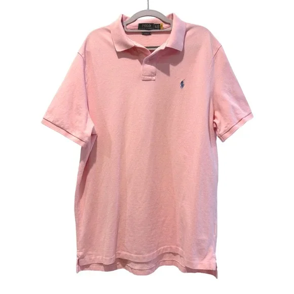 Polo Ralph Lauren Mens XL Pink Classic Fit Polo Shirt Blue‎ Pony Logo