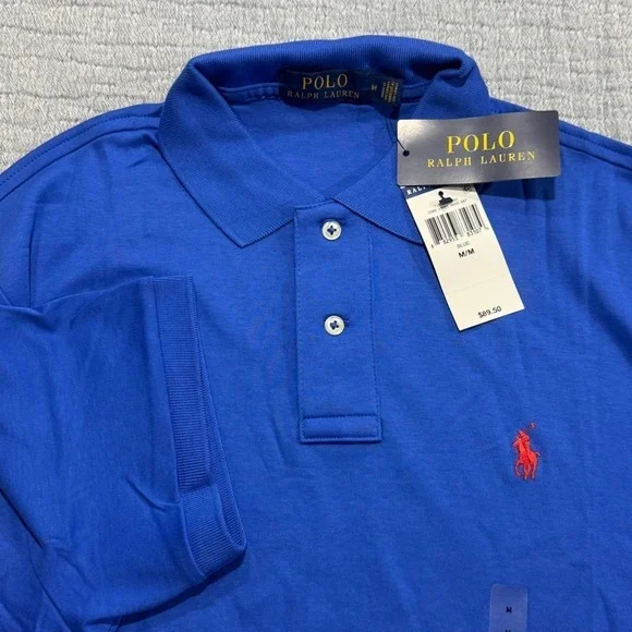 NWT Polo Ralph Lauren Golf Polo Soft Cotton Shirt Men's Medium Blue  W/ Red Pony