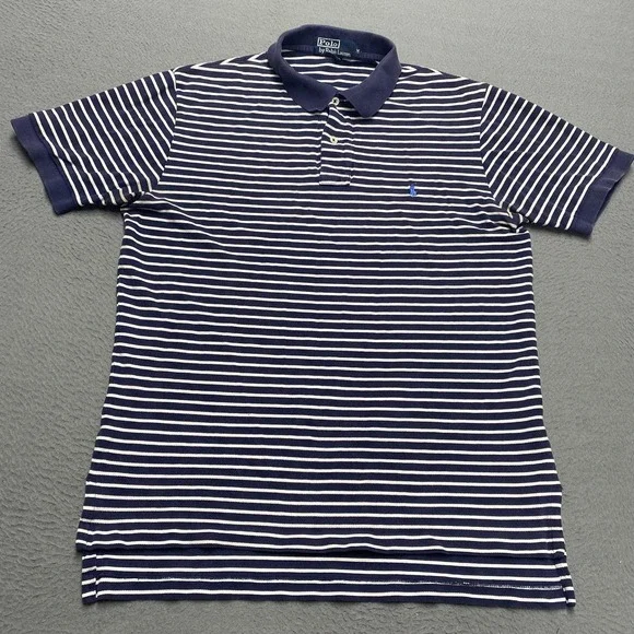 Polo Ralph Lauren Polo Shirt Mens Medium Blue White Stripe Cotton Pony Logo