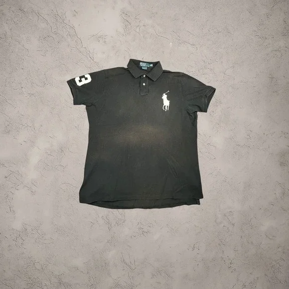 Polo Ralph Lauren Big Pony Polo Shirt Mens XL Black Y2K Custom Fit Short Sleeve