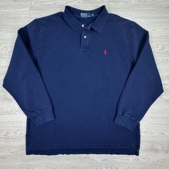 Polo Ralph Lauren Mens Sweatshirt Long Sleeve Polo Navy Blue XXL Fleece Lined