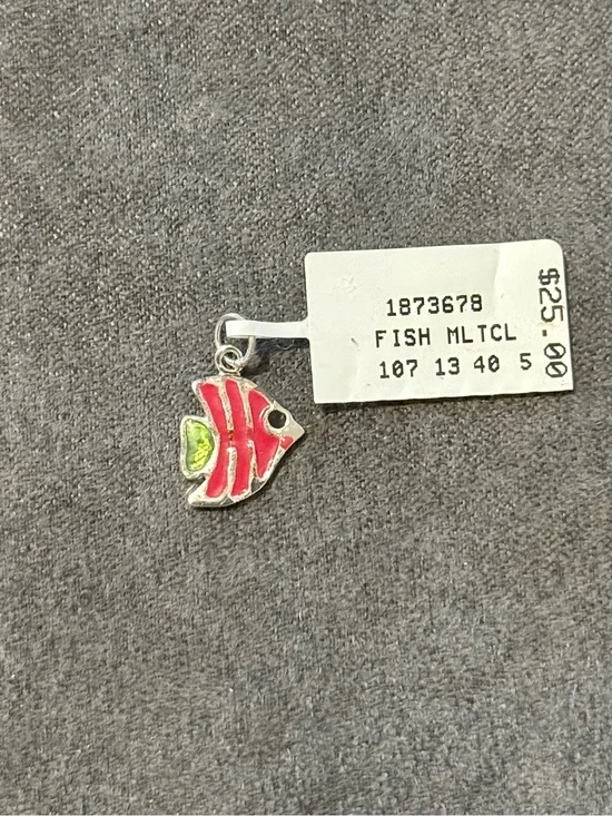 Sterling Silver Bright Red & Lime Green Enamel Angelfish Fish Charm Pendant