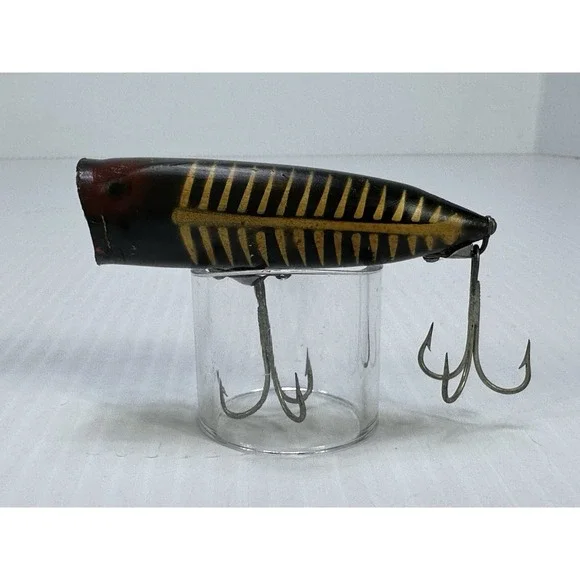 Vintage Heddon Chugger Spook Fishing Lure Top Water Black Gold Red