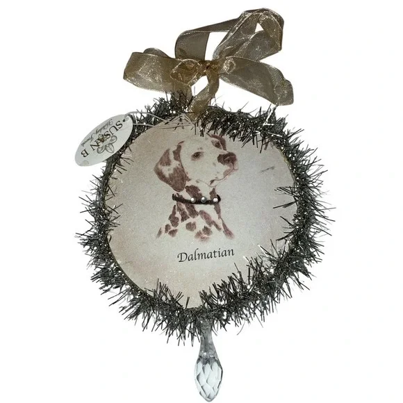 Susan B Holiday Jewels Dalmatian Dog Ornament Tinsel Wreath Crystal‎ Christmas