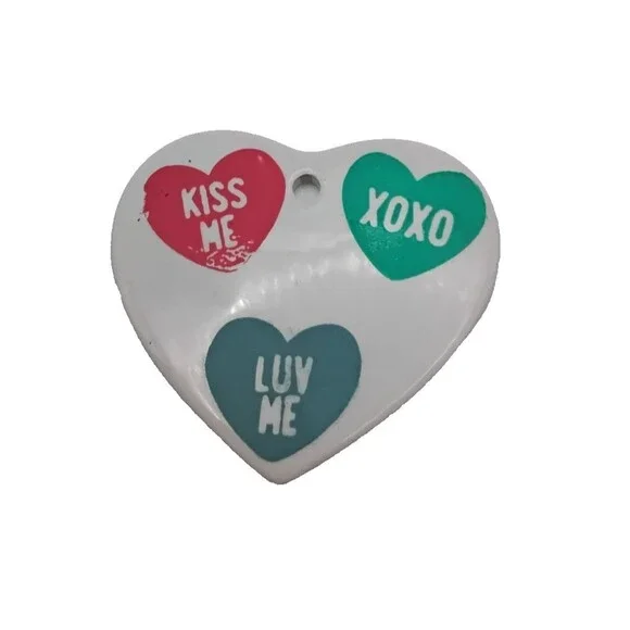 Valentines Day White Ceramic Conversation Heart Ornament Decoration