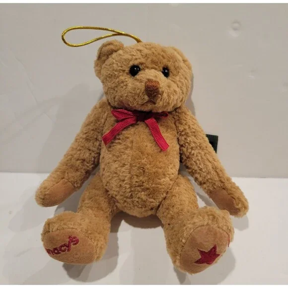 Macy's New York By Gund Jointed Teddy Bear 7” New Red Ribbon Ornament Hanger