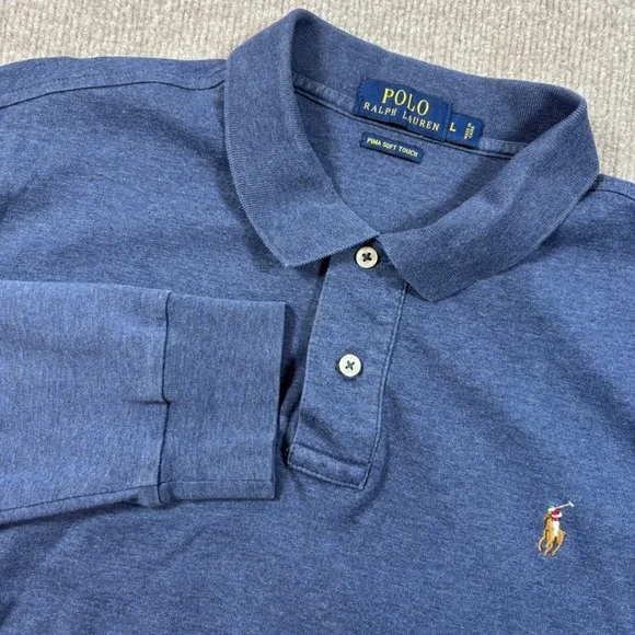 Polo Ralph Lauren Blue Pima Soft Cotton‎ Polo Shirt Men's Size Large Flesh Pony
