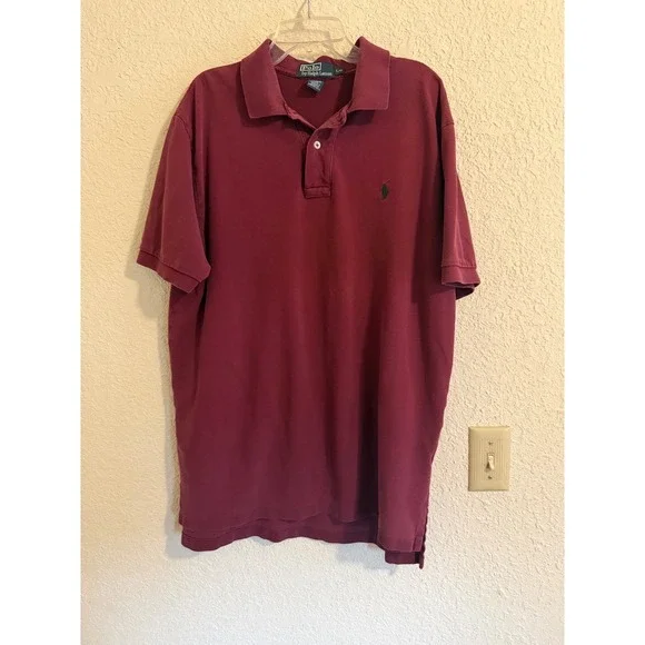 Polo Ralph Lauren Mens Large Burgundy Short Sleeve Pique Cotton Polo Shirt L/G