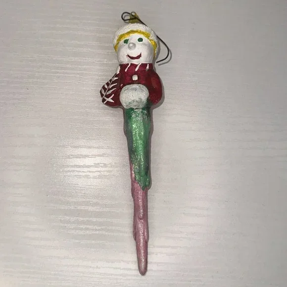 Vintage Ceramic Melting Snowman Icicle Tree Ornament, Christmas Decor‎