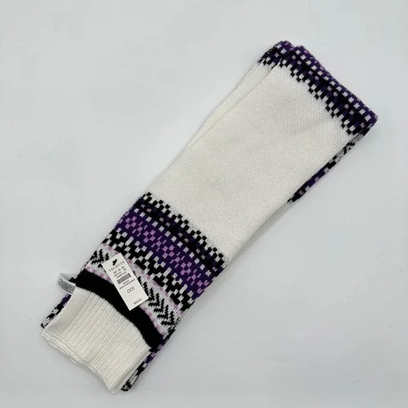 Talbots Fair Isle‎ Knit Scarf Purple Black White Cotton Wool Blend BD3027 NEW