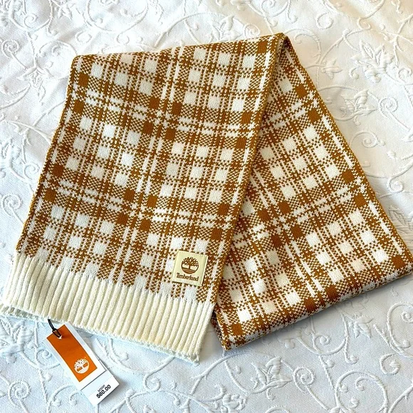 Timberland Plaid Scarf in Butterscotch Gold and Cream 65
