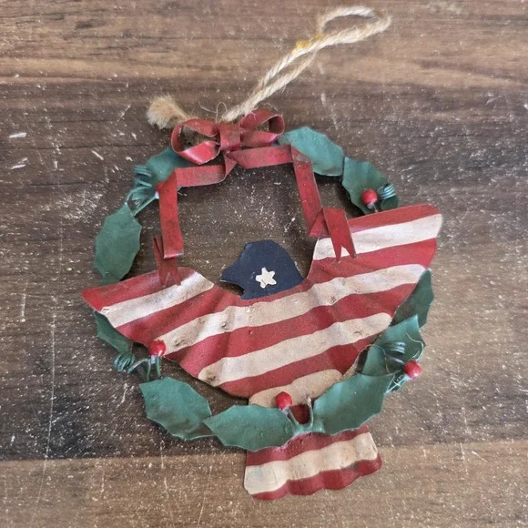 Metal American Eagle in Christmas Wreath‎ Stars and Stripes Christmas Ornament