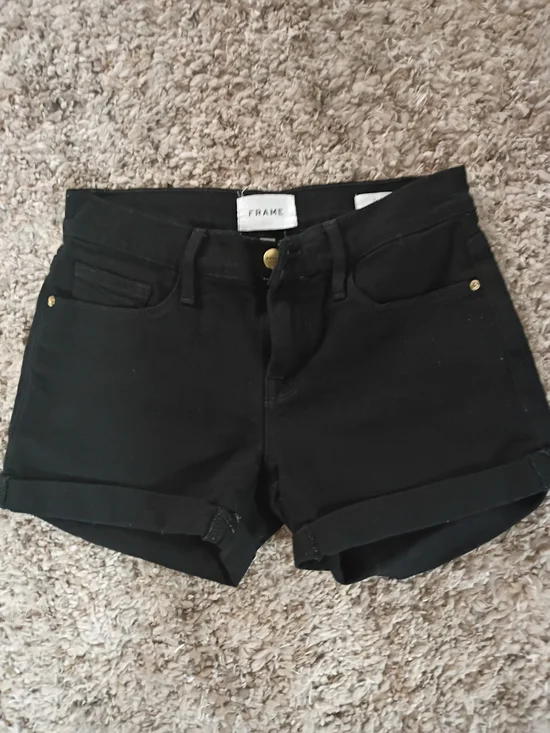 Frame Denim Black Cuffed Denim Shorts