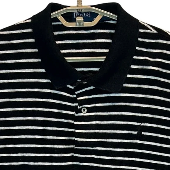 Polo Ralph Lauren Knit Polo Shirt XXL Black White Striped Cotton Short Sleeve