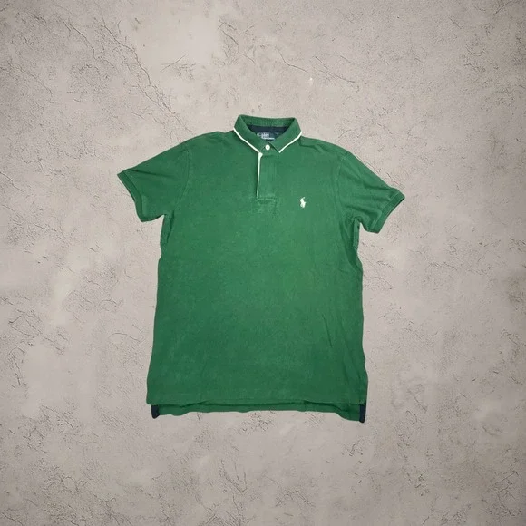 Polo Ralph Lauren Mens Large Green Custom Fit Short Sleeve Polo Shirt Y2K 0832
