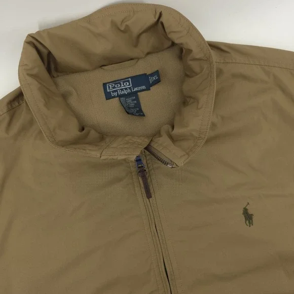 VTG Polo Ralph Lauren Lined Full-Zip Jacket Mens XL Hidden Hood‎ Tan