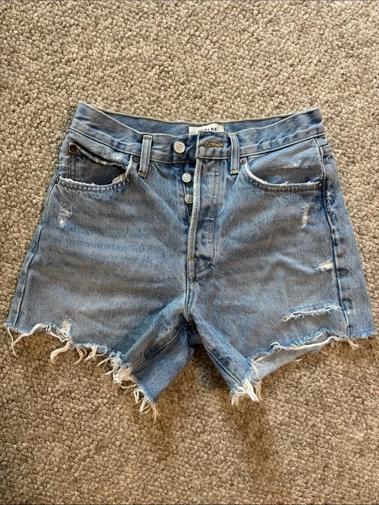 Agolde Parker long Light Blue Distressed High-Rise Denim Shorts