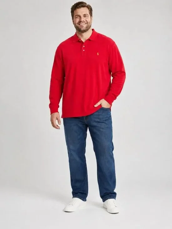 NEW POLO RALPH LAUREN Long Sleeve Polo Shirt Red 3XB Big MSRP: $170 Cotton