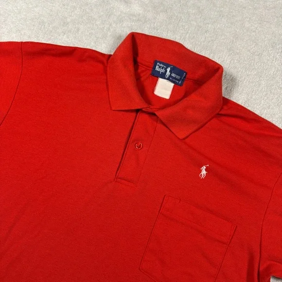 Polo Ralph Lauren Shirt Mens L Red Pocket Polo Vintage Made in USA Cotton Pique