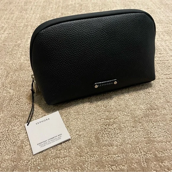 NWT {Sephora} Everyday Cosmetic Bag/Zip Pouch ~ Black Faux Leather