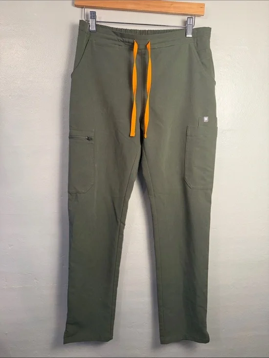 Figs Olive Green Jogger Pants with Orange Drawcord size small
