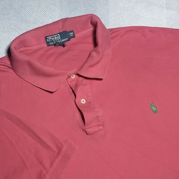 Polo by Ralph Lauren Pink Green Pony‎ Cotton Polo Shirt Men's Size 2XB BIG