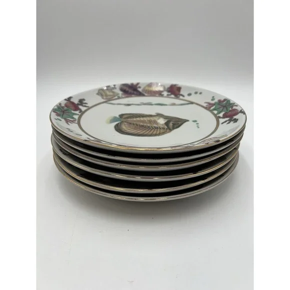 Vintage Oriental Accent Nautical Fish Decorative Wall Plates Set of 6 Coastal