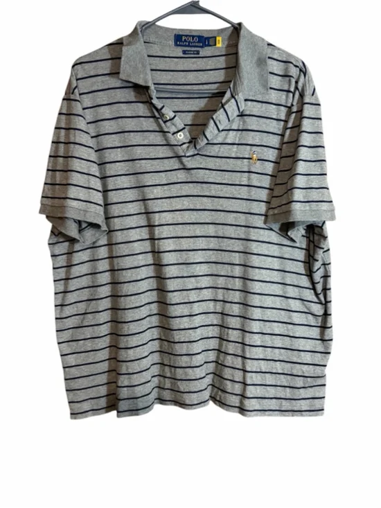 Polo Ralph Lauren gray and navy blue striped short sleeve polo men’s large