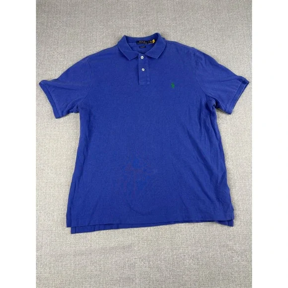 Polo Ralph Lauren Mens Classic Fit Blue Pique Polo Shirt Green Pony Large