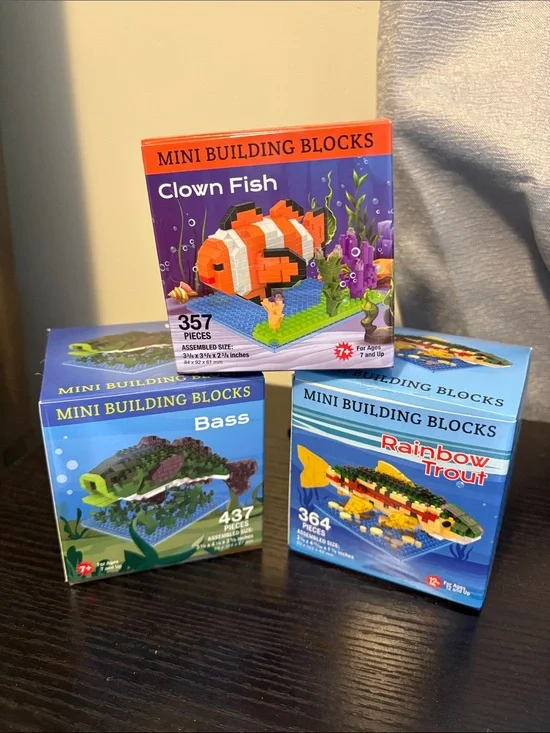 Mini Building Blocks Set of 3 - Clown Fish, Trout, and Bass - MiniBlock.Com